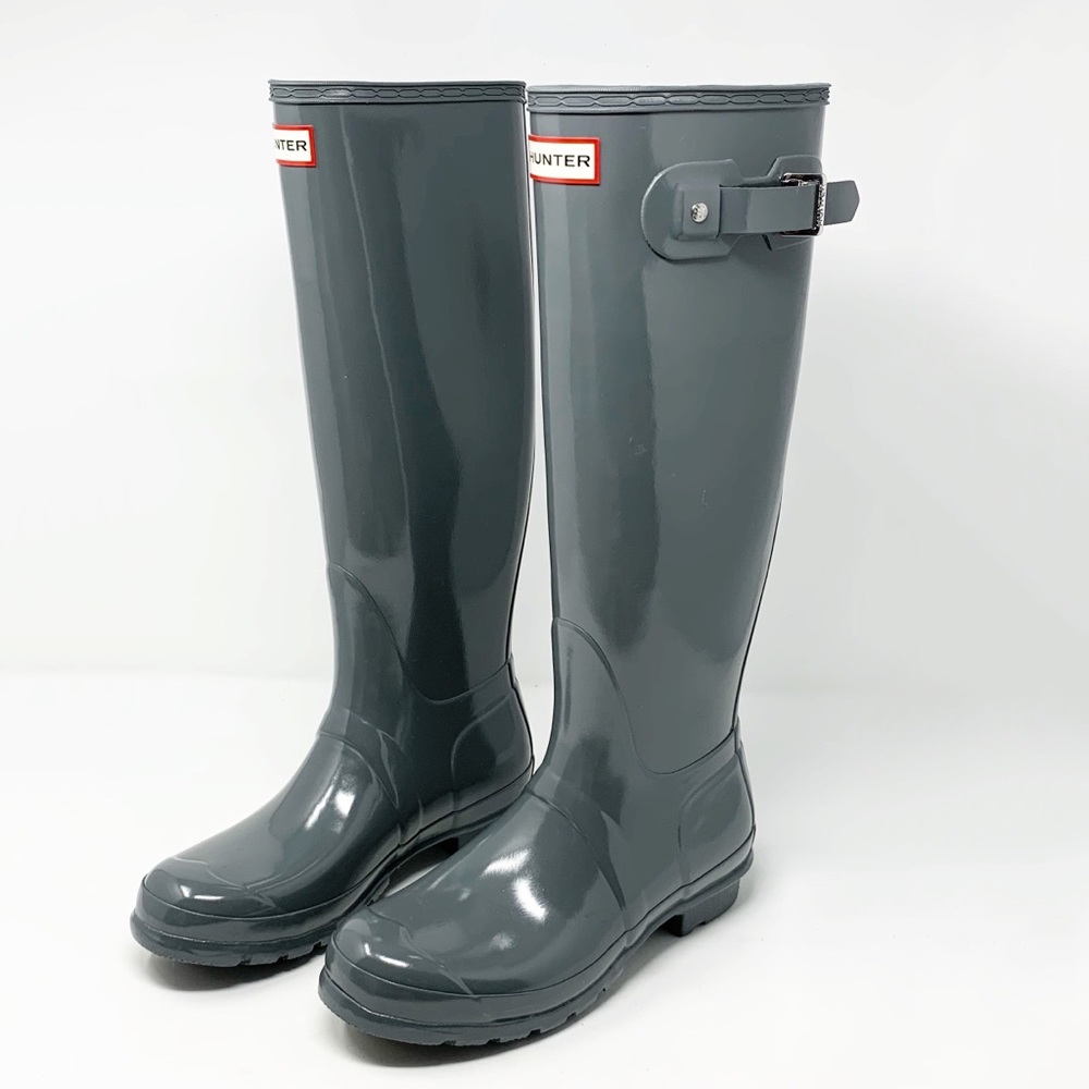 Hunter Rain Boots Tall Glossy Gray 8 Original